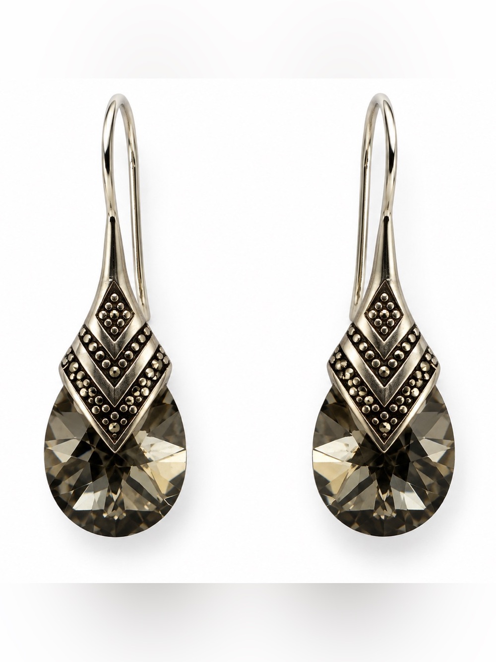 Caroline Néron Vintage Smoky Crystal Drop Earrings - Women's Fashion Jewelry